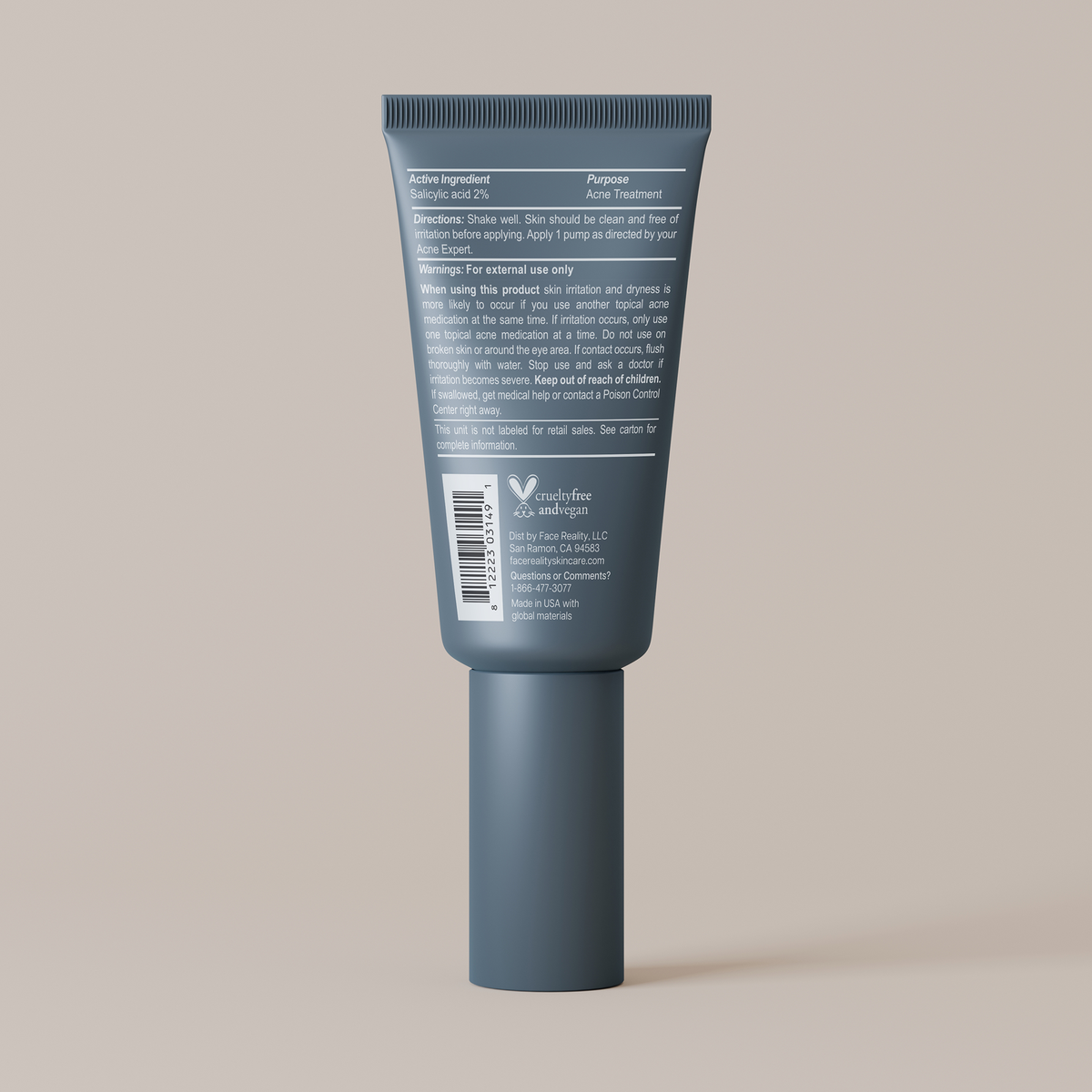 Face Reality Age Adaptive Clearing Serum, back of the tube with the ingredient panel